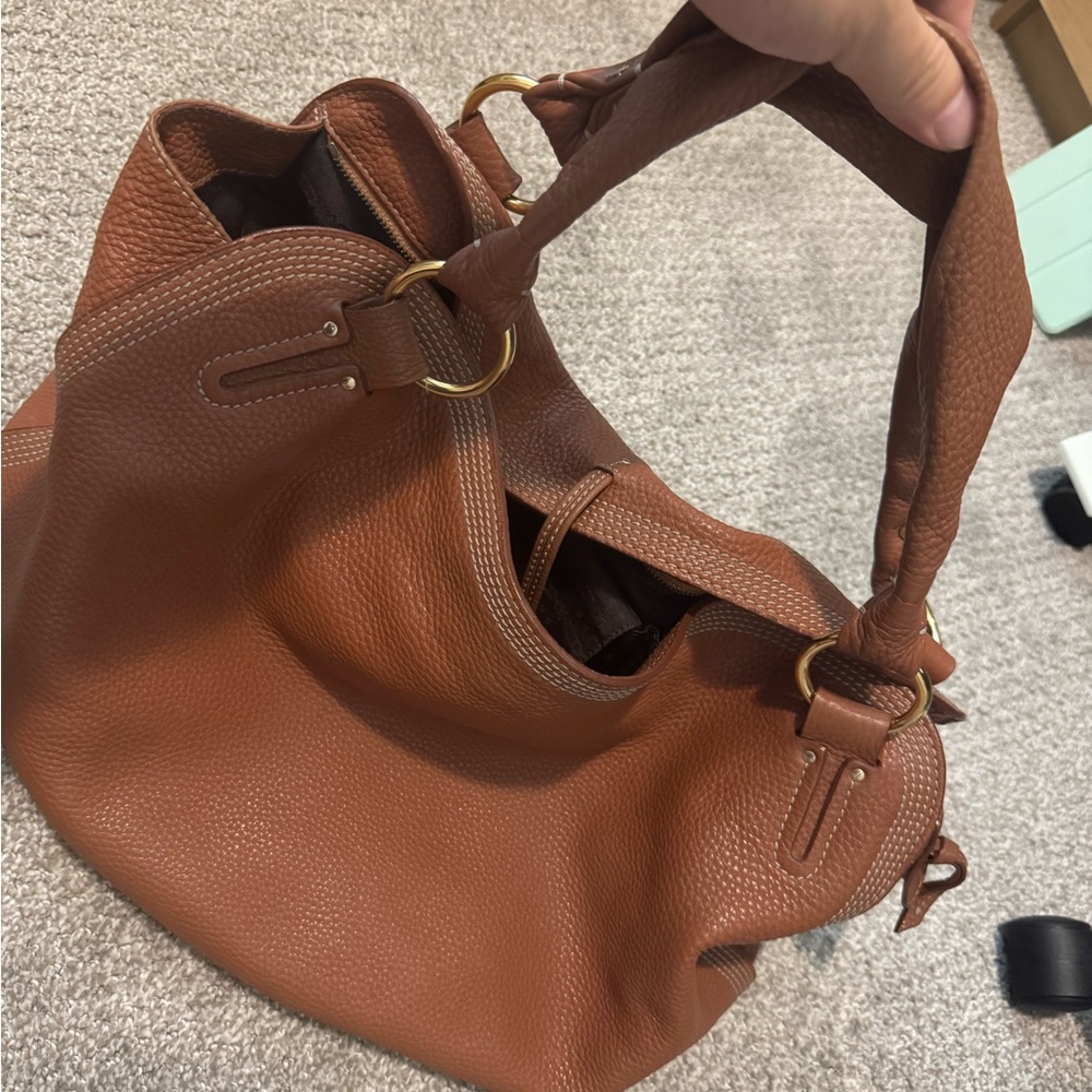 Celine Tan Leather Hobo Bag with Metal Ring Details